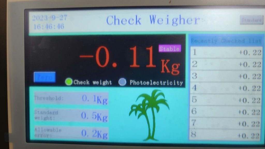 Check Weigher 7 Touch Screen Control Panel Displaying Checkweigher Real Time Data