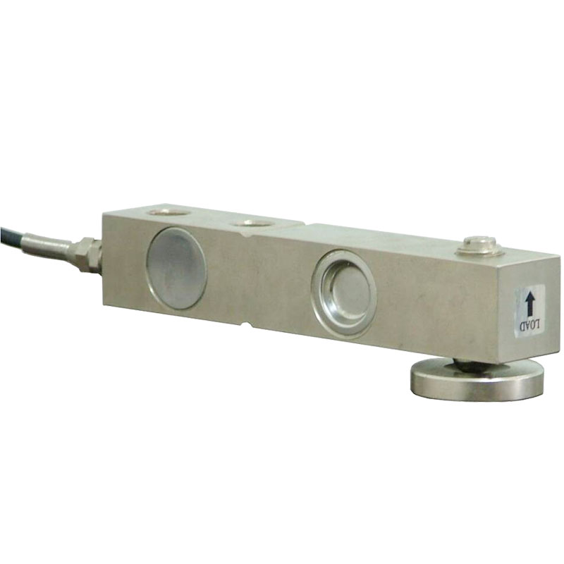 This is a metal weighing sensor in a cuboid shape, equipped with a signal cable and mounting base, used to convert weight signals into electrical signals for precise weighing.