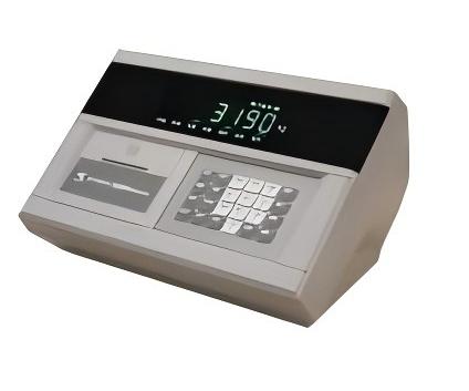 This is an industrial weighing indicator with a digital display, operation keypad, and built-in printer, used for accurately showing and recording weighing data.
